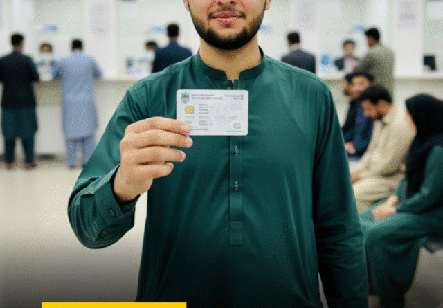Pakistani citizen receiving first free CNIC at NADRA center