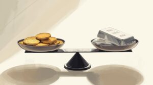 Gold and silver balance scale representing relative value comparison.